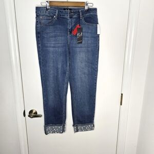 Earl Jean Pearl Bead Straight Cuff Cropped Jeans NWT Size 10